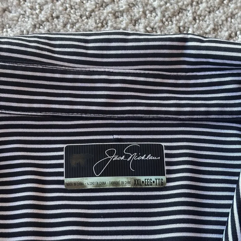 Jack Nicklaus Golf Polo Shirt Size XXL Casual White Black Striped Stretch Light